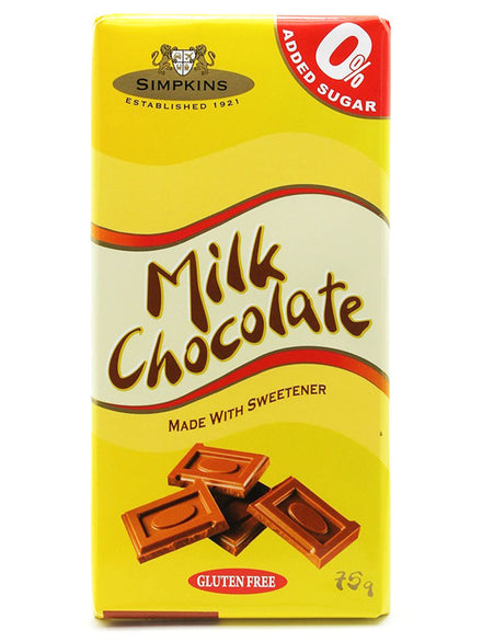 Simpkins No Added Sugar Milk Chocolate Bar 12 x 75g