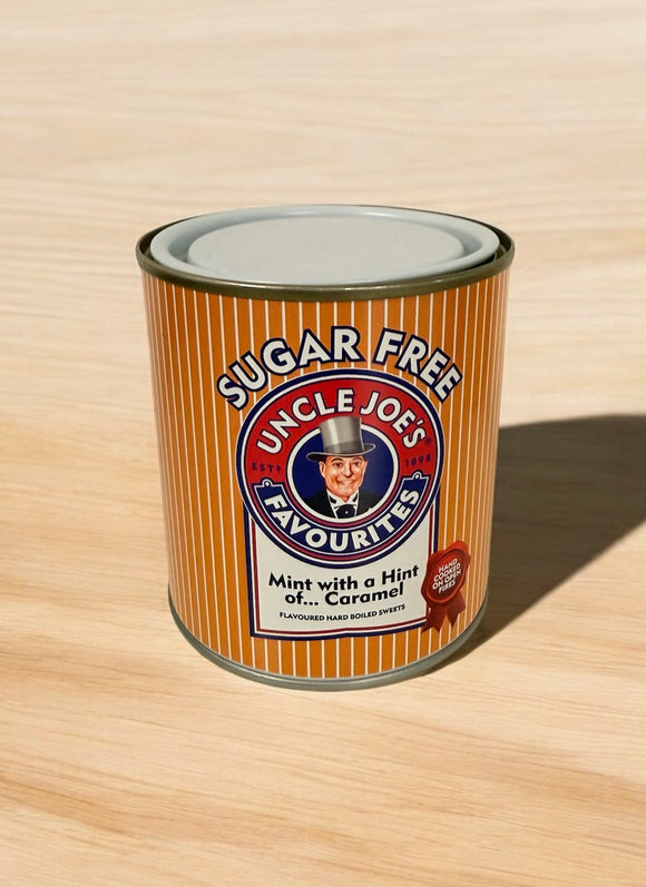 Uncle Joe's - Sugar Free Mint With A Hint Of Caramel  Hard Boiled Sweet - Tin 120g