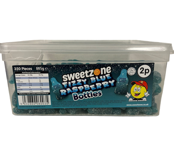 SweetZone 2p Fizzy Blue Raspberry Bottles 1 x 805g Tub - Halal