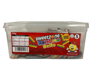 SweetZone 2p Fizzy Rainbow Belts 1 x 740g Tub - Halal