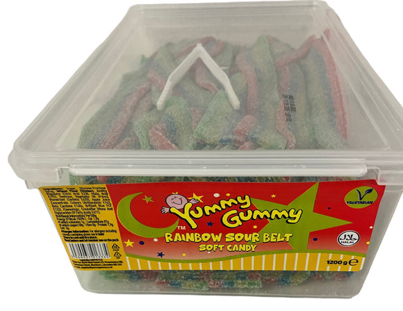 Yummy Gummy Rainbow Sour Belts 1200g - Halal - Vegetarian