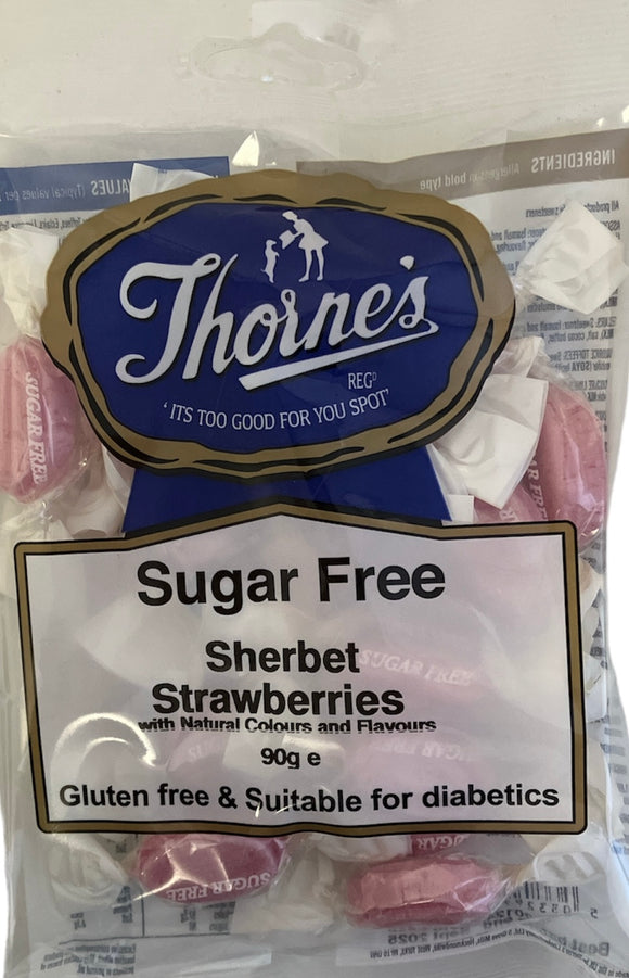 Thornes Sugar Free Sherbet Strawberries Pre-Packs 12 x 90g - GLUTEN FREE - SUITABLE FOR DIABETICS