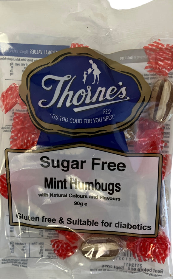 Thornes Sugar Free Mint Humbugs Pre-Packs 12 x 90g - GLUTEN FREE - SUITABLE FOR DIABETICS