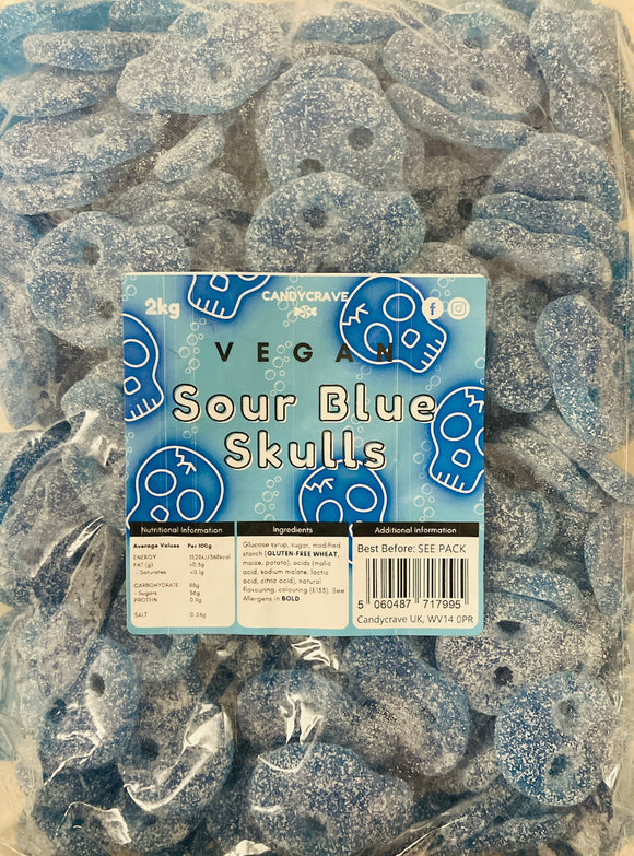 Candy Crave (Mon) Fizzy Sour Blue Skulls - Vegan (1x2kg) Bags