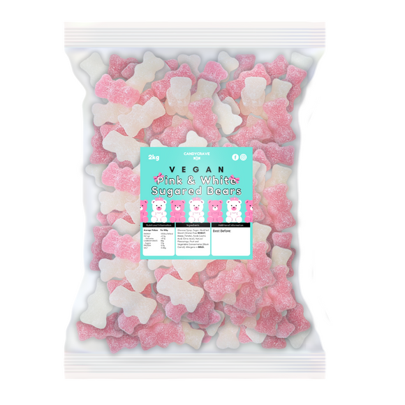 Candy Crave (Mon) Pink And White Sugared Bears - Vegan (1x2kg) Bags