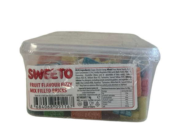 Sweeto Fruit Flavour Fizzy Mix Filled Bricks  (1 x 1kg) = 39p Per 100g