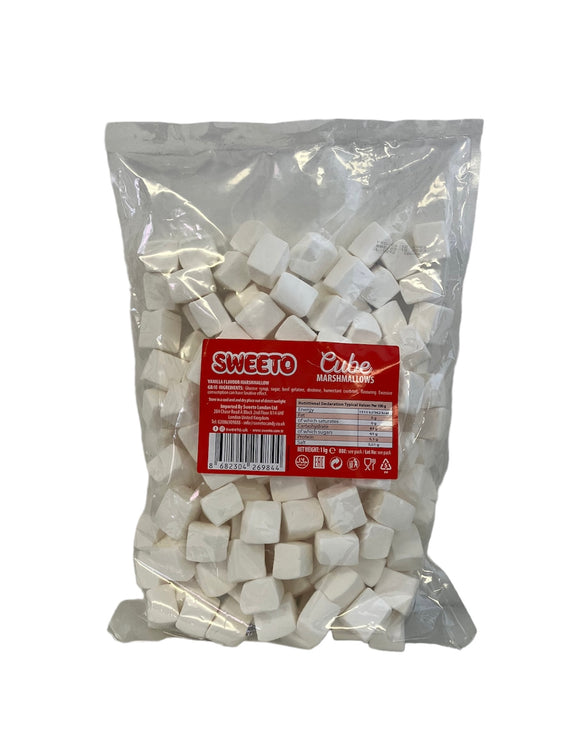 Sweeto White Vanilla Flavour Marshmallow Cubes (1 x 1kg) = 47p Per 100g