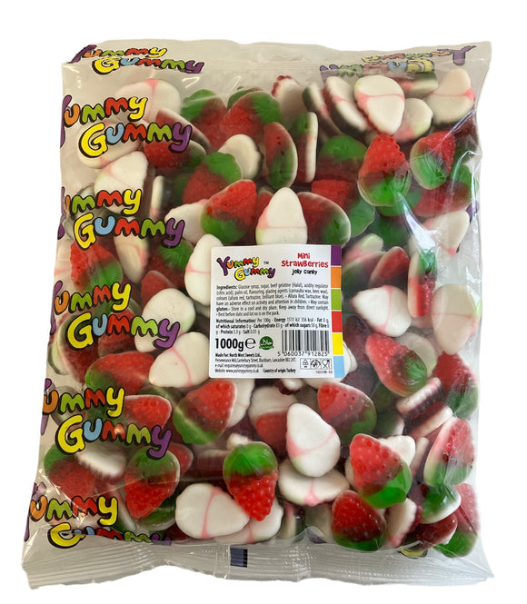 Yummy Gummy Mini Jelly Strawberries 1kg Bag