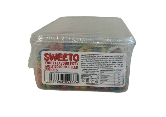 Sweeto Fruit Flavour Fizzy Multicolour Filled Pencils  (1 x 1kg) = 39p Per 100g