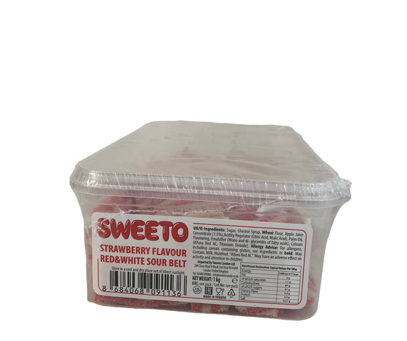 Sweeto Strawberry Flavour Red & White Sour Belt (1 x 1kg) = 39p Per 100g
