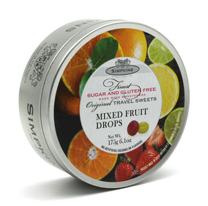 Simpkin's Travel Sweets Sugar Free Mixed Fruit Flavour Drops Tin 6 x 175g