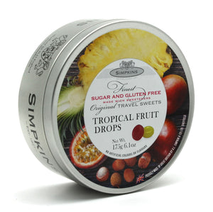 Simpkin's Travel Sweets Sugar Free Tropical Fruit Flavour Drops Tin 6 x 175g