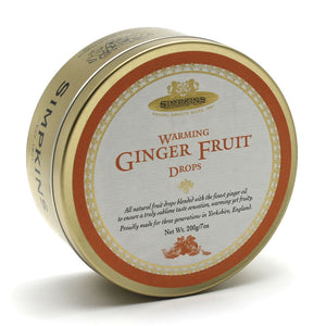 Simpkin's Travel Sweets Warming Ginger Fruit Traditional Drops Tin 6 x 200g