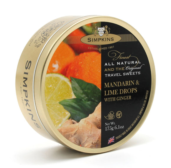 Simpkin's Travel Sweets Mandarin,Lime & Ginger Drops Tin 6 x 175g