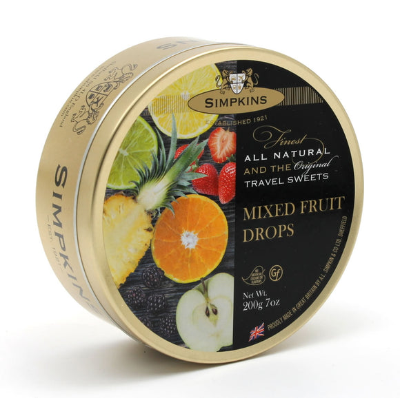 Simpkin's Travel Sweets Mixed Fruit Drops Tin 6 x 175g