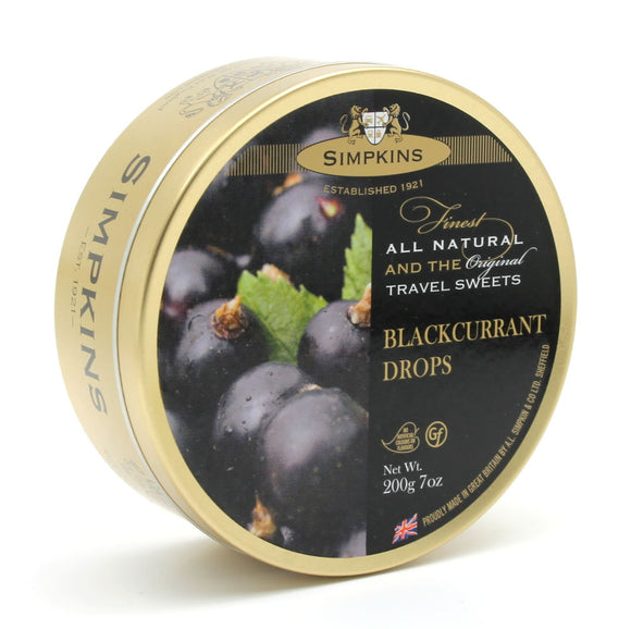 Simpkin's Travel Sweets Blackcurrant Drops Tin 6 x 200g