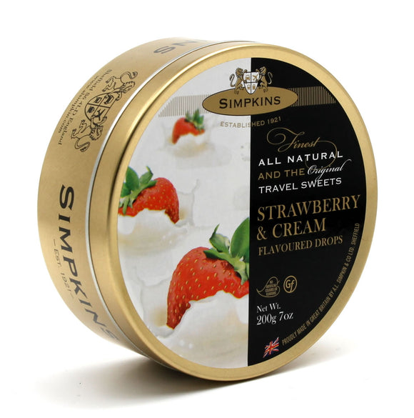 Simpkin's Travel Sweets Strawberry & Cream Drops Tin 6 x 200g
