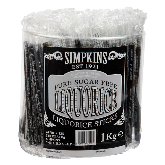Simpkin's Liquorice Hard Sticks 8g Tub 125pk approx 1 x 1kg