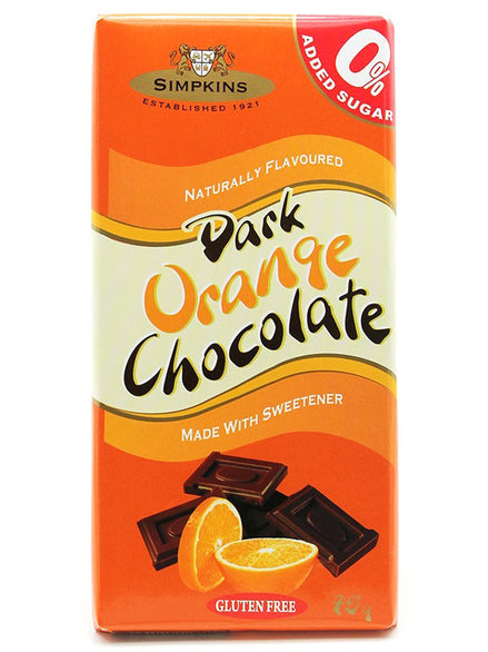 Simpkins No Added Sugar Dark Chocolate Orange Bar 12 x 75g