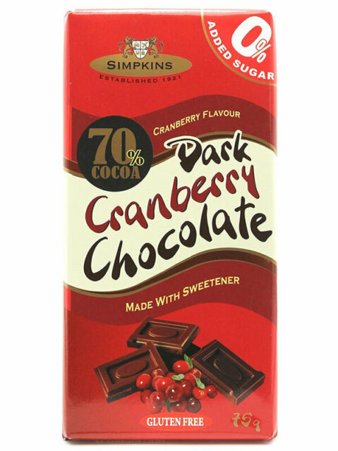 Simpkins No Added Sugar Dark Chocolate And Cranberry Bar 12 x 75g