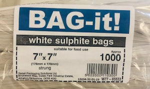 RPS White Paper Sulphite Strung Bags 7" x 7" 178mm x 178mm 1 x 1000pk