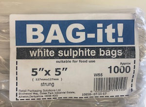 RPS White Paper Sulphite Strung Bags 5" x 5" 127mm x 127mm 1 x 1000pk