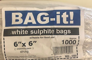 RPS White Paper Sulphite Strung Bags 6" x 6" 152mm x 152mm 1 x 1000pk