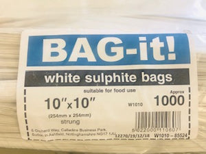 RPS White Paper Sulphite Strung Bags 10" x 10" 254mm x 254mm 1 x 1000pk