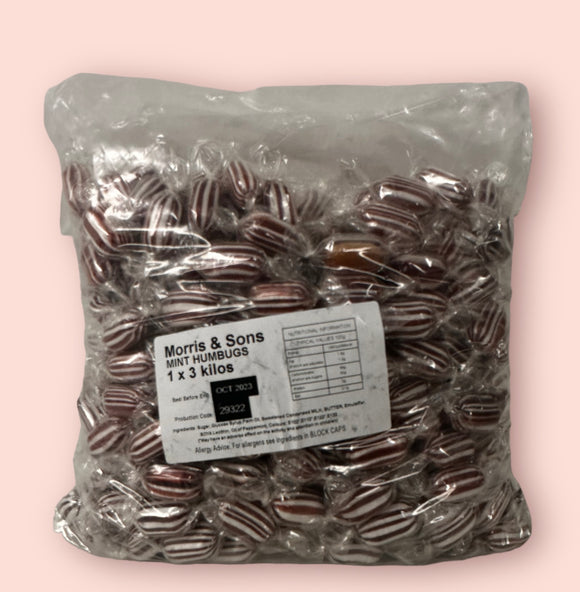 Golden Casket Mint Humbugs Poly Bag 1 x 3kg =35p Per 100g