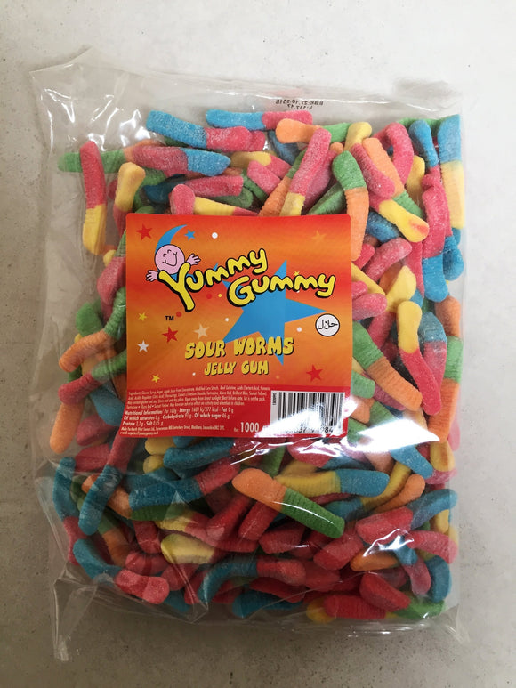 Yummy Gummy Fizzy Sour Worms 1kg Bag